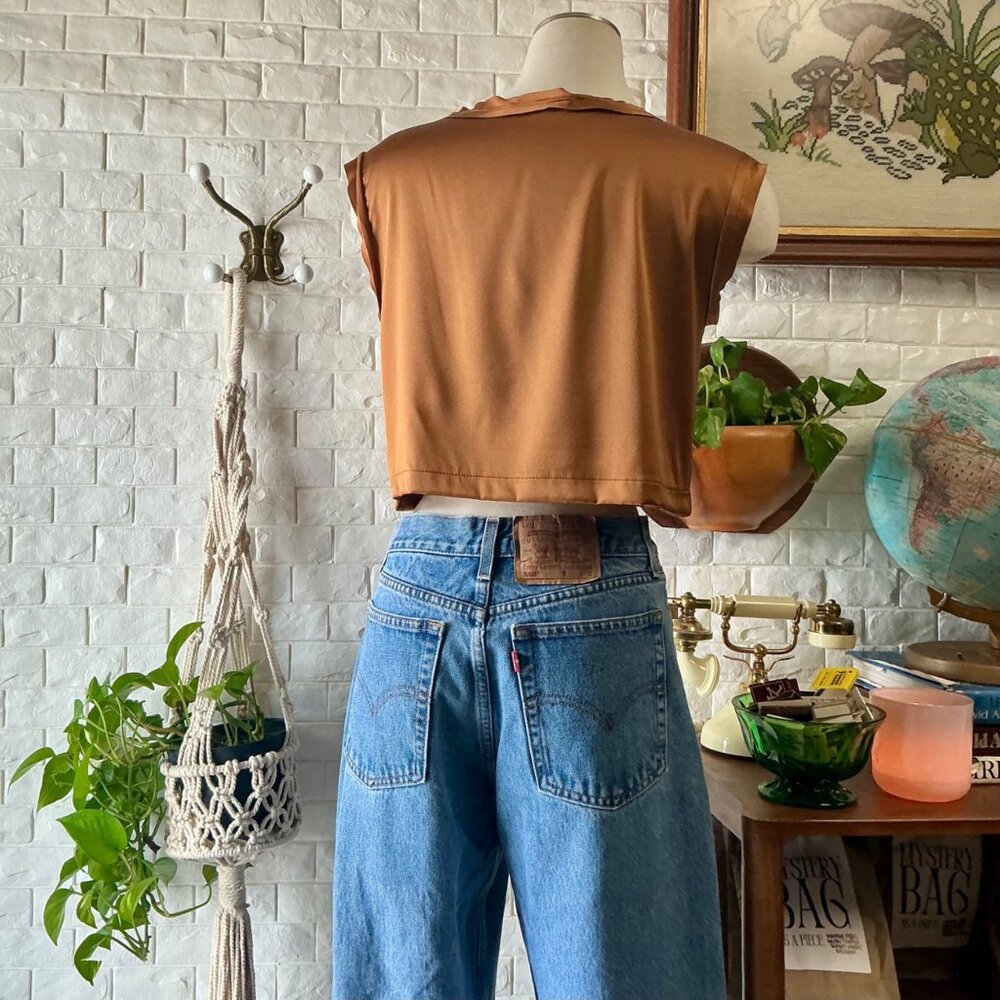 SOLD Nonchalant the Label Mel Crop in Brown Metallic Copper 100% Silk Crop - Picture 10 of 16